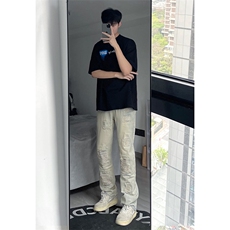 B221美式ins高街暗黑小众修身小脚破洞牛仔裤LK23055-P65控88，男装牛仔裤，电商B221