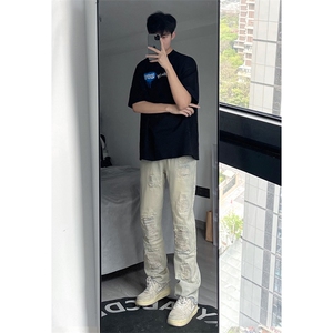B221 美式ins高街暗黑小众修身小脚破洞牛仔裤 LK23055-P65 控88,男装牛仔裤,电商B221