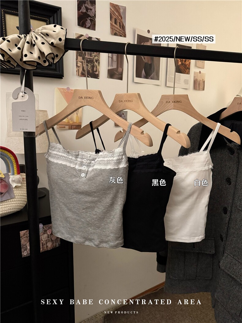 韩系甜美辣妹吊带背心女夏季新款外穿带胸垫百搭上衣，女装背心吊带，梦白服饰厂