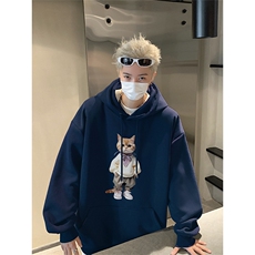 2025秋季新款日系猫咪印花连帽仿棉卫衣wlcm4048-特批35控59，男装卫衣，星座605(原A050)