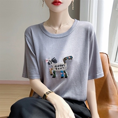 韩版宽松小个子设计感立体小花短袖上衣女夏季时尚减龄正肩T恤衫，女装T恤，暖娇绒
