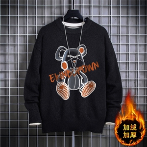1日系圆领宽松中性情侣潮流大码M-5XL印花毛衣男7822P55加绒P70图片