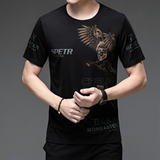 潮牌新款短袖t恤男透气夏季休闲冰丝高档烫钻体恤正品上衣P34，男装T恤，钱塘6003A(原)4033A
