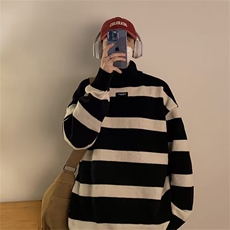 高领毛衣男冬款潮牌痞帅加厚条纹慵懒复古线衣外套M5566P50，男装针织衫/毛衣，星座1116-2