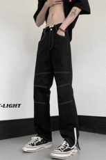 美式ins高街牛仔裤小众百搭明线拼接拉链牛仔裤K2308-P65控88，男装牛仔裤，电商A062