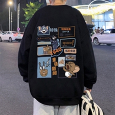 W391P35加绒45笑脸卫衣秋冬新款打底衫宽松套头圆领无帽上衣服t，男装T恤，星座304A-1