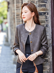 现货2025秋装新款休闲印花气质短款外套小西装女图片