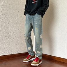 小众设计裤子ins破洞泼漆高街潮牛仔裤直筒长裤NK582，男装牛仔裤，星座1116A-1（原606A）