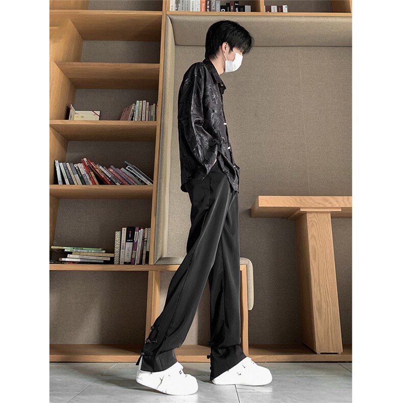 现货 新中式风夏季休闲冰丝高级感垂感直筒西裤男 KK433-P55图片