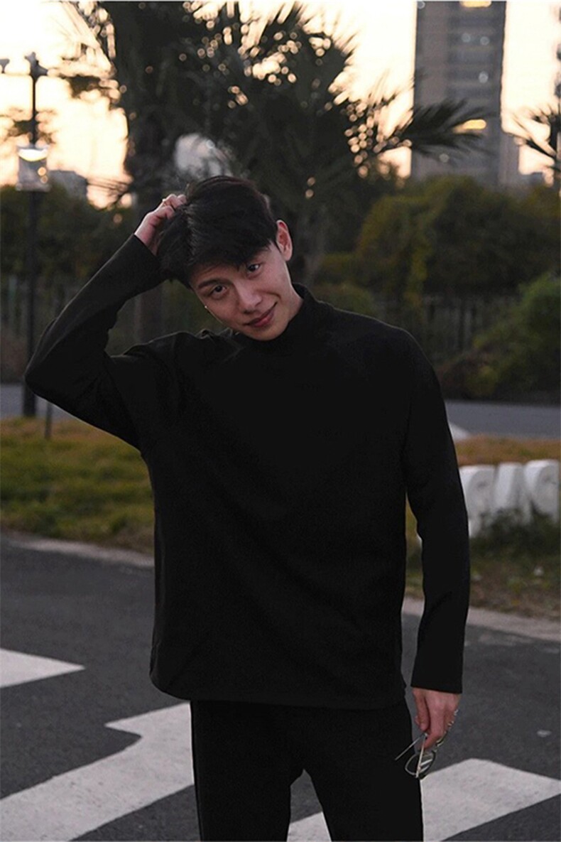 网图秋冬新款港风拼接款高领T恤打底衫男XZ213-V007-P35控48,男装T恤,星座213