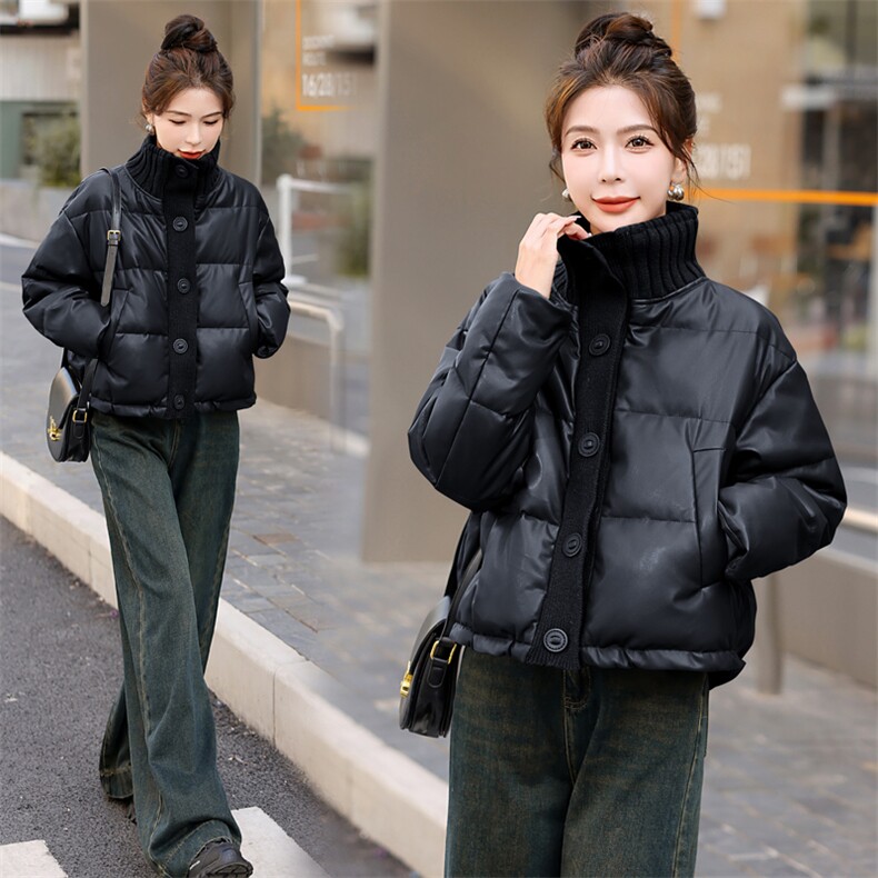 【BAO款现货】pu皮羽绒服女2025冬新韩系休闲小个子白鸭绒厚外套图片