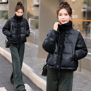 【BAO款现货】pu皮羽绒服女2025冬新韩系休闲小个子白鸭绒厚外套图片