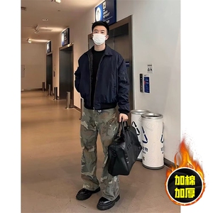 现货秋冬季美拉德立领飞行立领夹克boxy棉衣美式高街加厚加棉外套图片