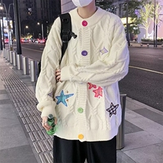 春秋穿搭学院风毛衣宽松时尚休闲针织毛衣开衫外套，男装针织衫/毛衣，星座410-6（原星座1304-1）