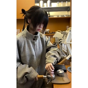 WT901CC-特P70 千鸟格纹哈灵顿夹克休闲短宽外套男女图片