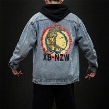 jk821-p85M-5XL黑墙ins牛仔夹克绣花破洞大码男日系CITYBOY，男装夹克，星座103A