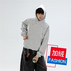 美式重磅Cleanfit复古加绒加厚刺绣连帽卫衣男女宽松休闲上衣帽衫，男装卫衣，星座506A