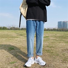 港风宽松复古牛仔裤男士秋季潮流个性直筒裤K869-P45，男装牛仔裤，电商A128