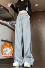 薄款改加绒特批P37无差价冬季保暖加厚中性条纹拖地裤K1697J加绒，男装休闲裤，电商A001-1