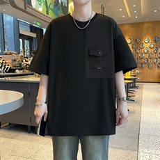25169-特P40夏季港风宽松T恤男短袖打底衫青少年潮牌拼接短袖T恤，男装T恤，电商D310B