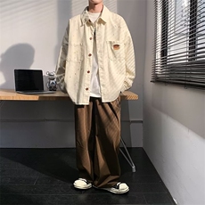 2024新款潮流泼墨复古牛仔衬衫外套秋季侣衬衣夹克男女~S2306，男装衬衫，星座601-2