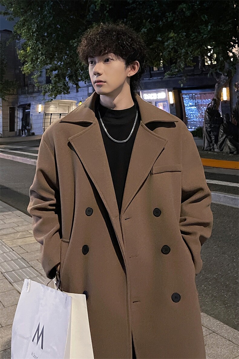 外景秋冬复古休闲宽松中长款毛呢大衣男厚款风衣外套MN9538/P100,男装风衣,电商B316
