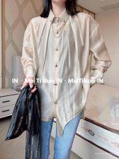 2021春装韩洋气金属扣下摆不规则衬衣女宽松打底，女装，麦缇诺