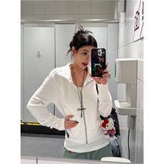 KOIISLE美式复古十字架印花开衫卫衣女早秋宽松百搭短款辣妹上衣，男装卫衣，星座506A