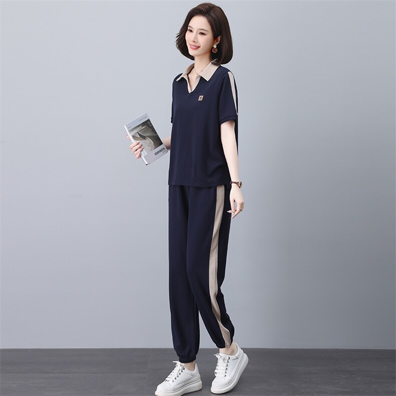 夏装搭配一整套运动短袖套装女2025新款年轻妈妈装时尚穿搭两件套，女装套装/套裙，忆绮罗