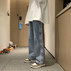 排扣牛仔裤男潮牌直筒宽松潮流百搭ins阔腿休闲老爹裤子k90-p40，男装牛仔裤，星座1008