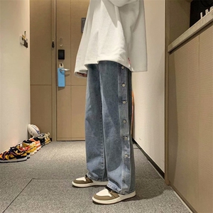 排扣牛仔裤男潮牌直筒宽松潮流百搭ins阔腿休闲老爹裤子k90-p40图片