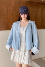 现货-2025年秋季新款天蓝色蕾丝拼接外套203-8892-P145-K218，女装短外套，帛锦泉