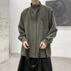 秋装法式新中式复古高级男女立领衬衣小众设计感两粒扣气质衬衫，男装衬衫，星座909