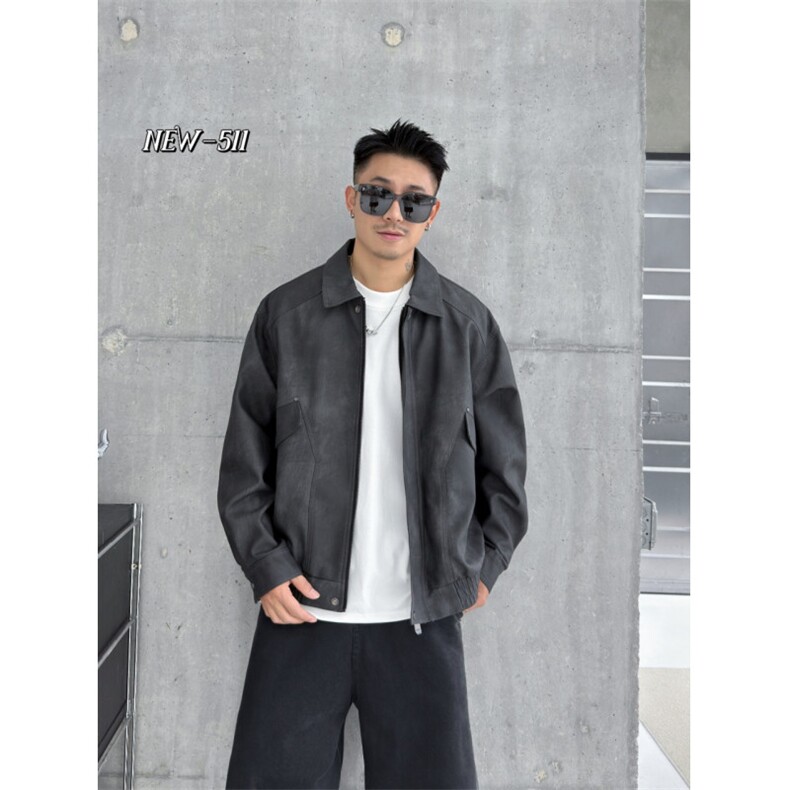 美式复古皮衣男设计感宽松夹克轻奢潮牌外套皮夹克511-P165,男装皮衣,星座310A-4
