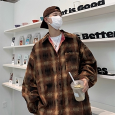 E03-P70春秋季高级感格子衬衫男美式潮牌宽松情侣衬衣，男装衬衫，星座512-6