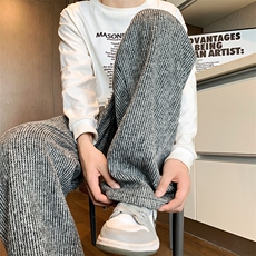 100聚酯纤维毛呢料条纹直筒大码休闲裤A017K790P38，男装休闲裤，电商A017