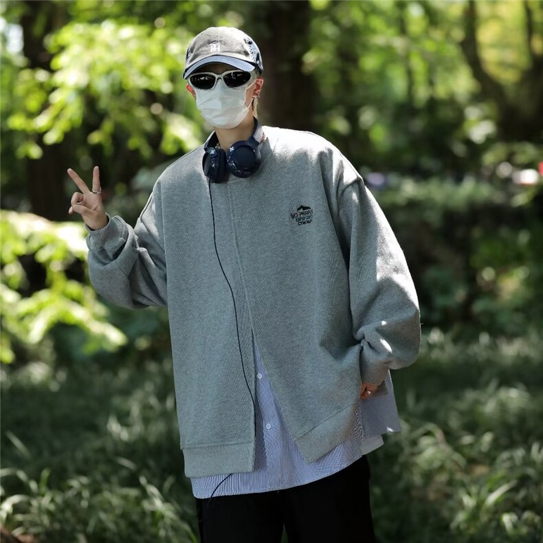 假两件条纹衬衫字母拼接圆领卫衣男W2031P45,男装卫衣,星座1116-2