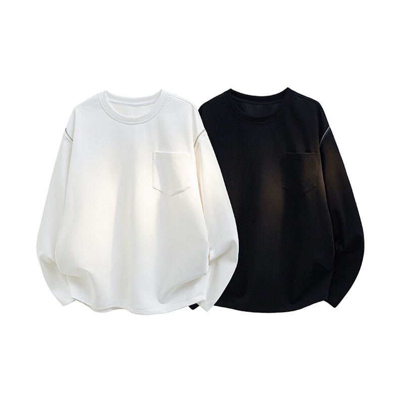 春夏新款韩版休闲简约打底长袖T恤打底卫衣肩部拉链装饰卫衣P49，男装T恤，电商B319