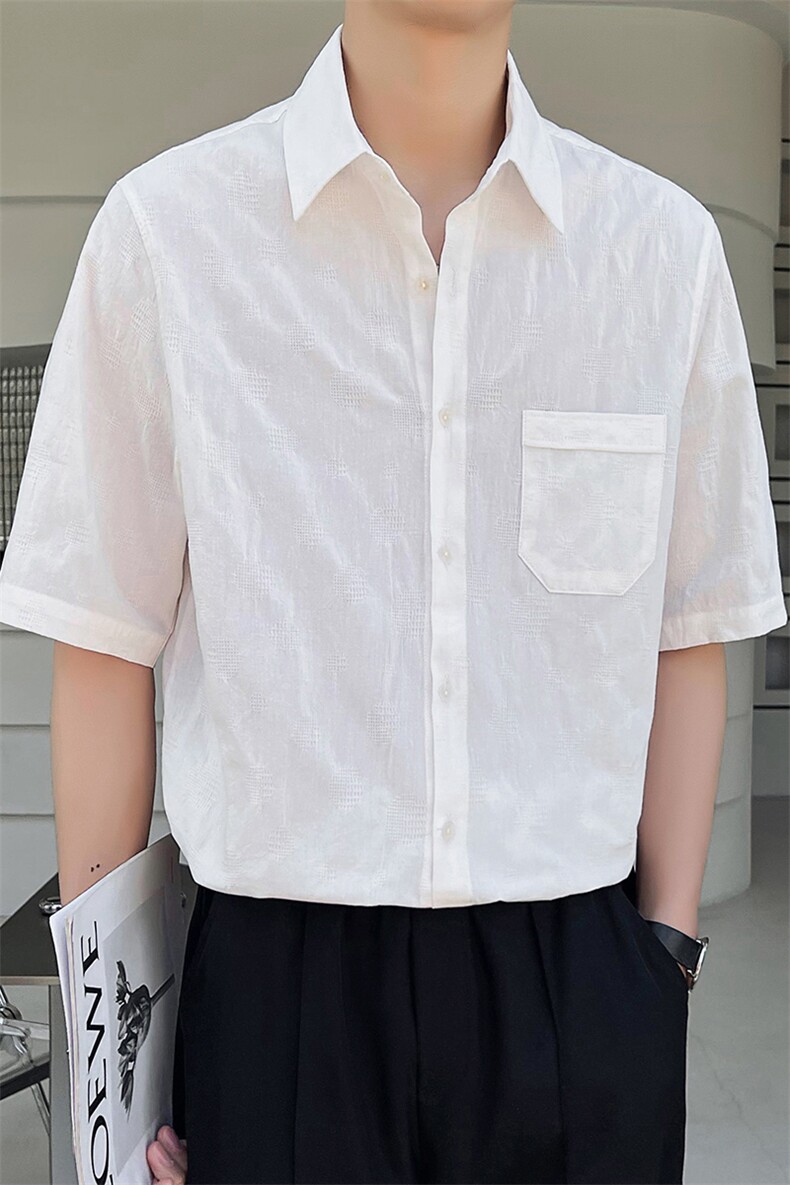 23提花面料纯棉短袖衬衫男士半袖宽松休闲衬衣DJ8919P55,男装T恤,电商B413