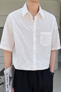 23 提花面料 纯棉短袖衬衫男士半袖宽松休闲衬衣DJ8919P55图片