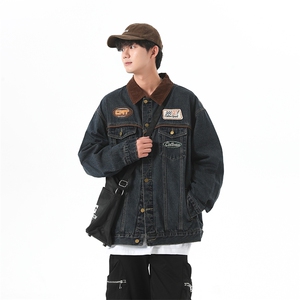 春新款美式复古牛仔外套男机车潮牌翻领夹克宽松上衣JK1099-P85图片