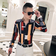 2021春秋衬衫社会男长袖上衣印花男装韩版修身四季潮流衬衣Q620-P55，男装衬衫，星座419（原A233）
