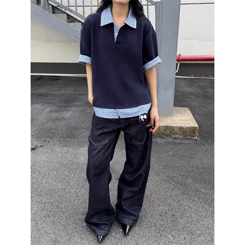 现货~自制高品质藏青色假两件短袖衬衫t恤polo衫POLO0003特P45,男装Polo衫,星座908-1