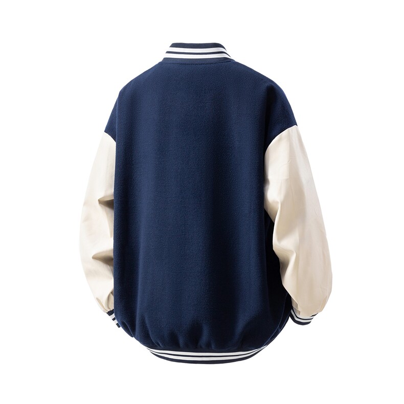 美式珍珠PU皮袖设计大码M-5XL毛呢棒球服夹克PU皮78084P69控108,男装夹克,星座227-7