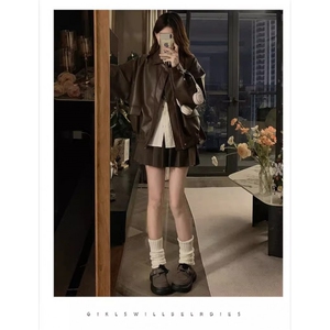 W10525-P63 网图现货 新款美拉德皮衣外套棕色美式复古 高品质图片