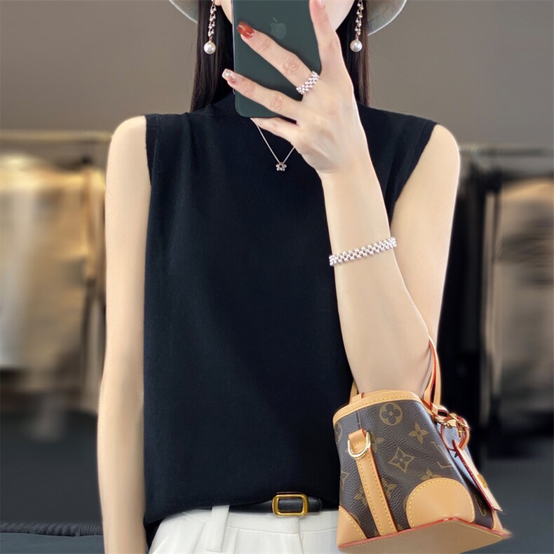 气质简约吊带背心女内搭半高领修身针织衫2023新款春秋无袖打底衫,针织衫/毛衣,大美人高端店
