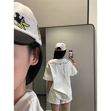 万针全刺绣工艺抖音得物高品质260克重磅纯棉双纱美式高街短袖T恤，男装T恤，电商A486