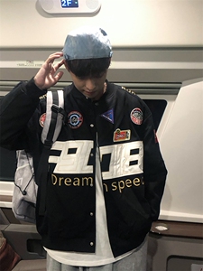 机车赛车棉服外套男冬oversize棒球服美式高级感小众vibe高街棉衣图片