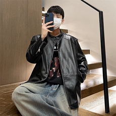 潮流机车皮衣宽松薄款男士立领皮夹克春季休闲外套A266-PY005-P85，男装皮衣，电商A266