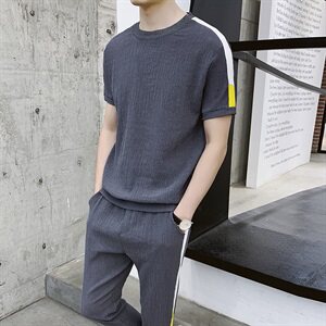 2021夏季短袖t恤长裤韩版潮流一套衣服休闲男装帅气套装DS140T图片